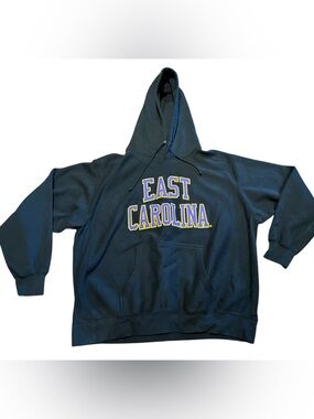 East Carolina Black Hoodie with Purple & Gold Appliqué Lettering Adult XXL